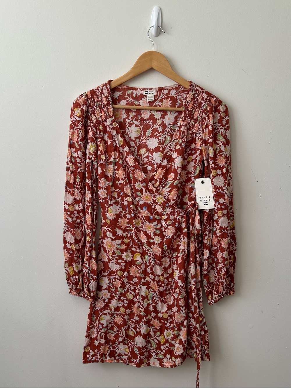 Billabong Spring Romance Dress XS Floral Wrap Long Sleeves